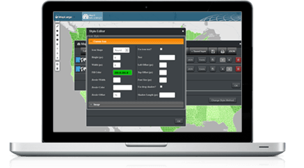 Customize map elements including shapes, icons, balloon data