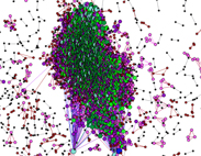 Network Graph - Scholarly Articles that Cite Each Other - Greens & Pinks